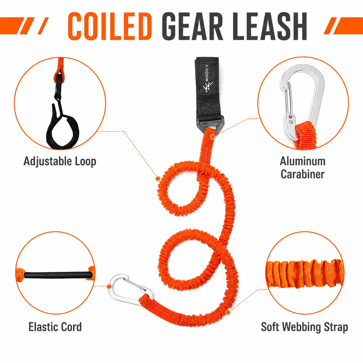 Coiled Paddle Leash Orange Kay - đánh giá và giá Fishing Kayak Paddle Leash
