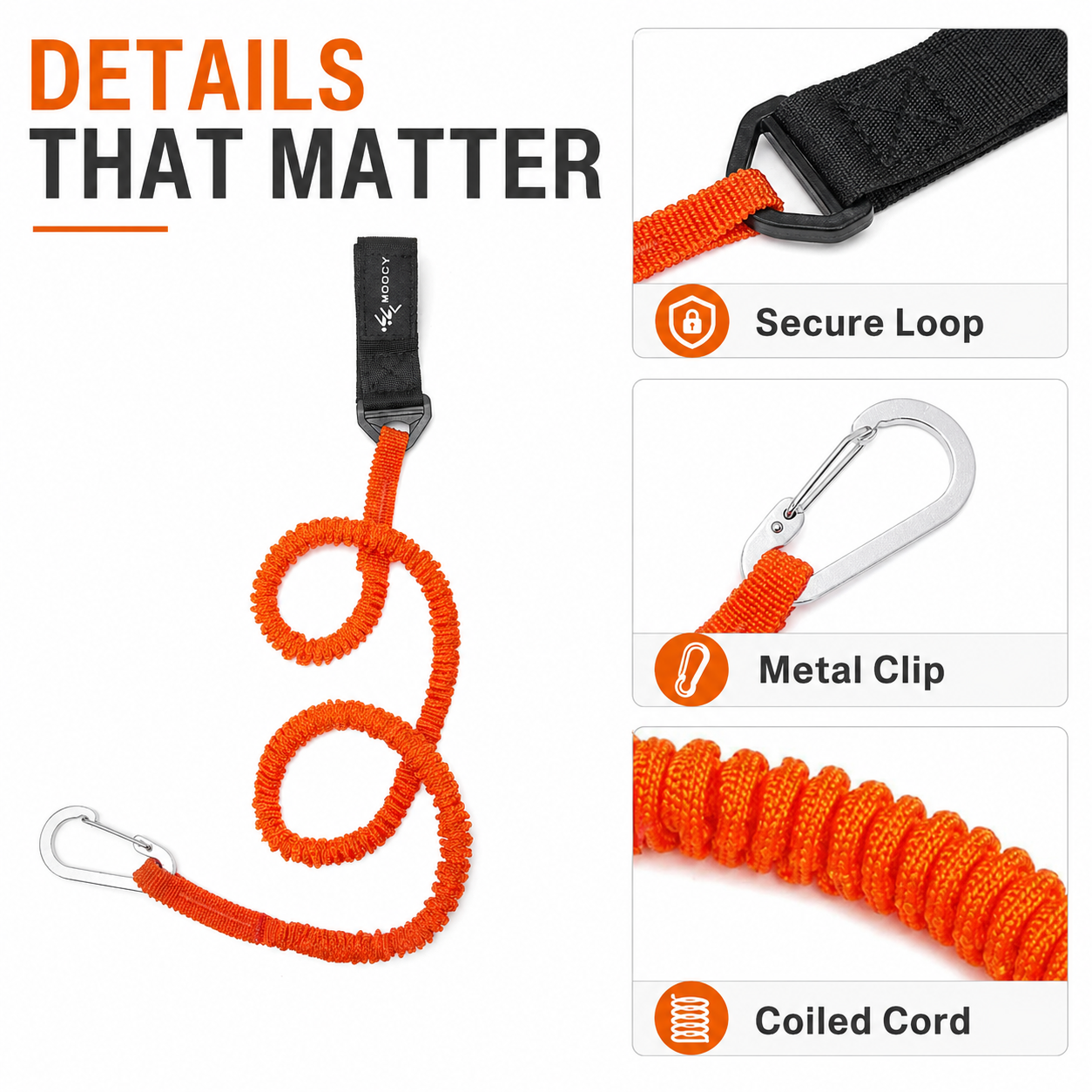 Coiled Paddle Leash Orange Kay - đánh giá và giá Fishing Kayak Paddle Leash
